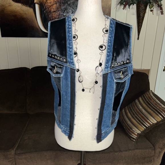 Carole Little Street Wear • Denim • Blue/Black • Silk Patchwork • Medium • Vest - Picture 2 of 12